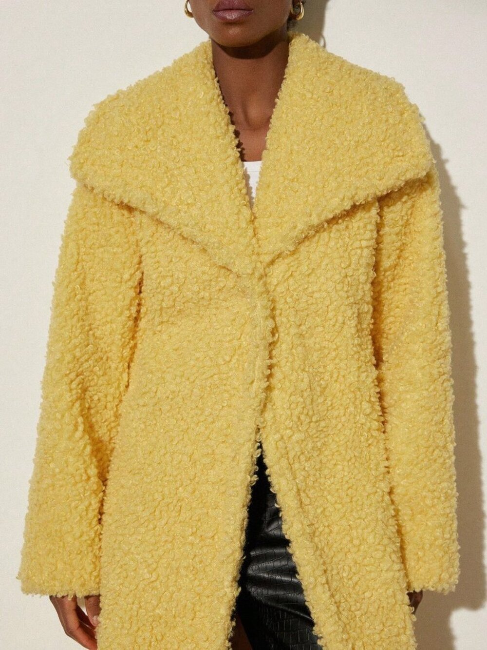 Yellow Casual Women's Faux Fur Coats - Picture 2 of 7